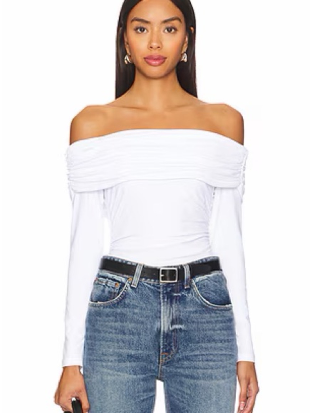 Susana Monaco Off-Shoulder White Long-Sleeve Women's Top